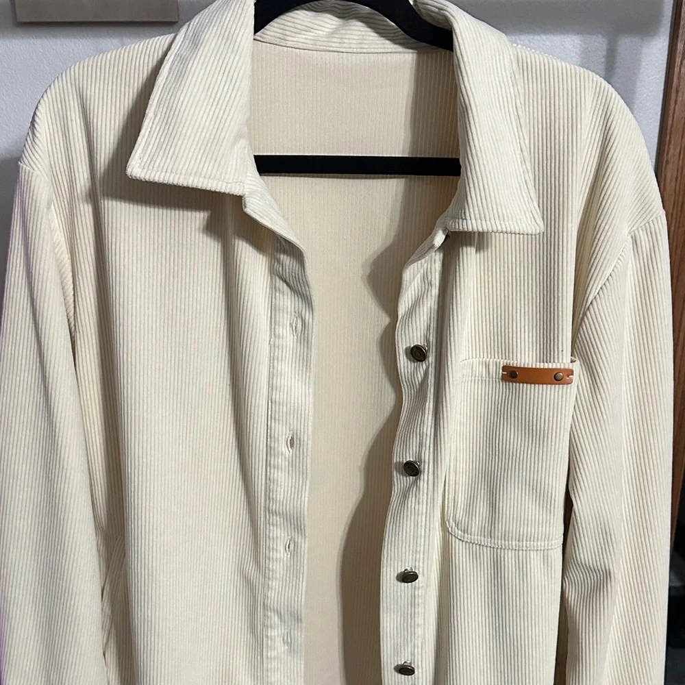 Cream Ribbed Button-Up Shirt - Picture 2 of 2